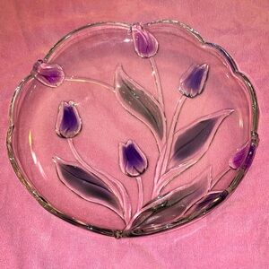 Purple Floral Glass Plate/Tray